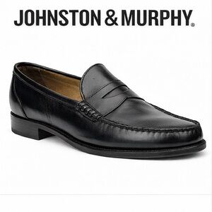 Johnston & Murphy Black Leather Penny Loafers Mens 12D Dress Slip On USA